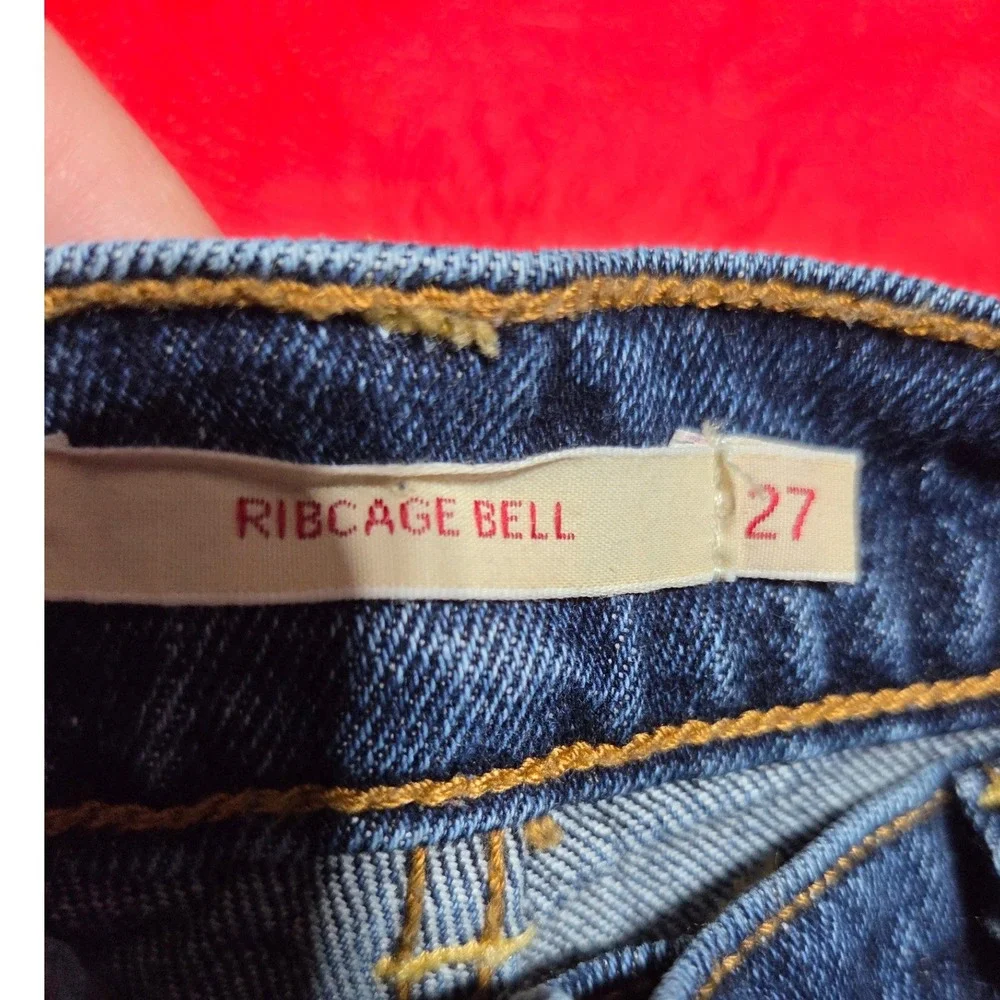 Levi's Ribcage Bell Jeans Womens 27 Blue Big E High Rise Flare Raw Hem 00088